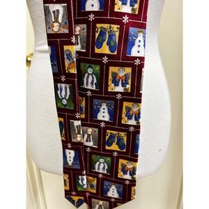 Alfonso Laporta 100% Silk Hand Made Snowman Mitten Christmas Tie Burgundy
